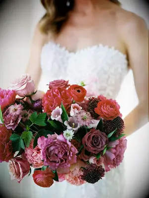 Pink Wedding Bouquet With Roses and Peonies