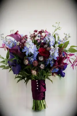 Blue and purple wedding bouquet