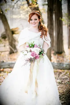 Bride in an Embellished Ball Gown With a Jewel-Toned Bouquet