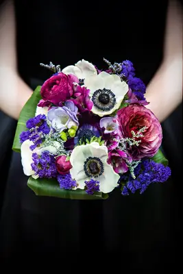 Modern Purple and Pink Bouquet with White Anemone Accents