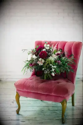 Vintage Red Velvet Chair and Autumn Bouquet