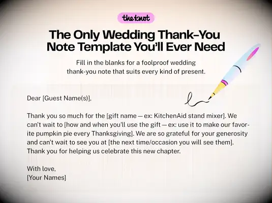 emplate of best wedding thank-you note wording to copy and paste.