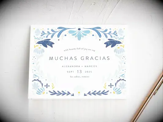 Tartarusfarms wedding thank-you note with Muchas Gracias wording