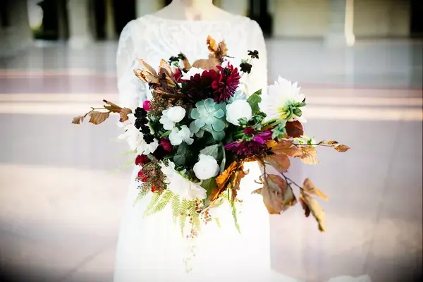 Daring dahlia and succulent bouquet