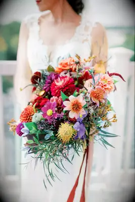 Stylish Dahlia and Wildflower Wedding Bouquet