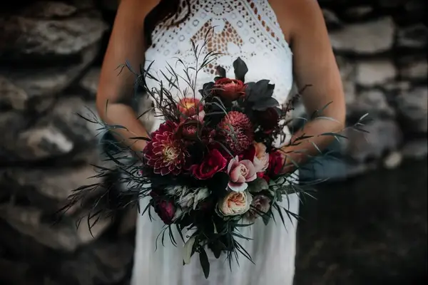 Dramatic and dark dahlia bouquet