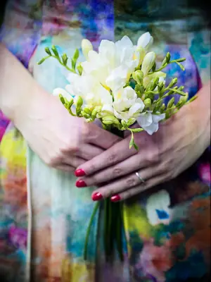 This white freesia wedding bouquet is a true showstopper.
