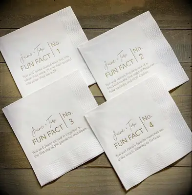custom wedding cocktail napkins with fun facts