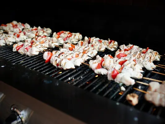 Tasty chicken skewers for a summer grill wedding reception