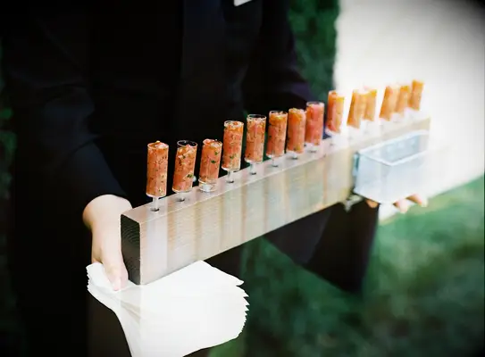 Cool gazpacho shots for your wedding reception food
