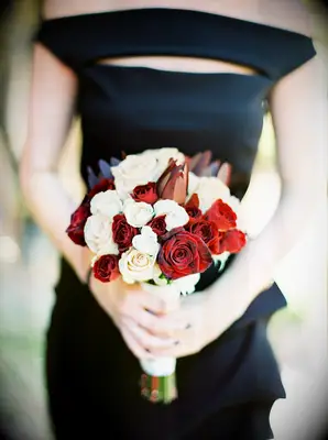 simple fall wedding bouquet with red and white roses