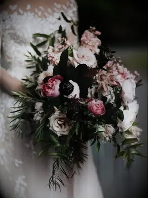 moody pink-and-black bouquet