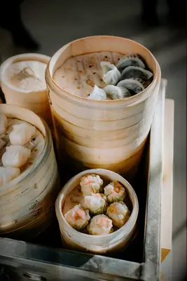 A collection of steamer baskets overflowing with mouthwatering dim sum.
