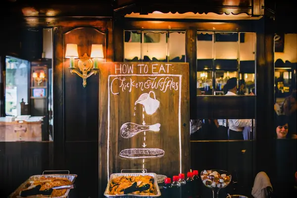 Chicken and Waffles Bar wedding buffet idea