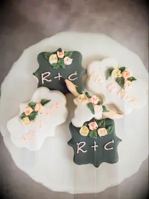 custom wedding cookies decorated with royal icing and monograms
