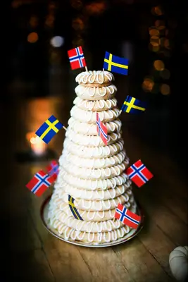 Beautiful tower of Norwegian desserts. 