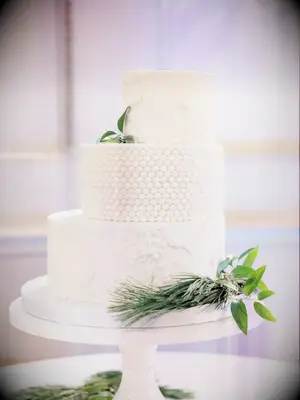 White Staircase Wedding Cake with Marble Accents