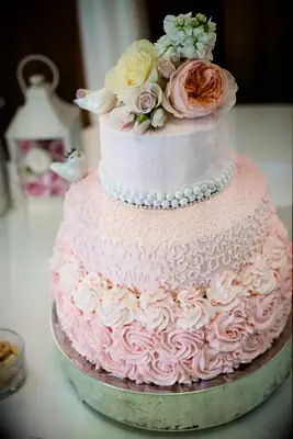 Three-Tier Pink Wedding Cake