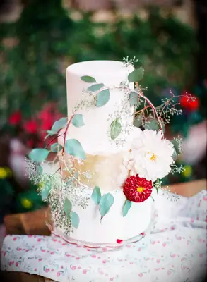 Three-Tier Eucalyptus Accented Wedding Cake