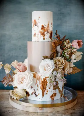 Cowhide Three-Tier Wedding Cake for Rustic California Wedding