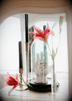 Alternative black and white palmistry themed wedding decor