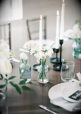 Black, white and gray tablescape at wedding