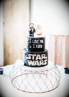 Black and white Star Wars wedding cake