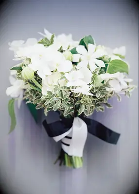 Simple bouquet with black and white ribbons