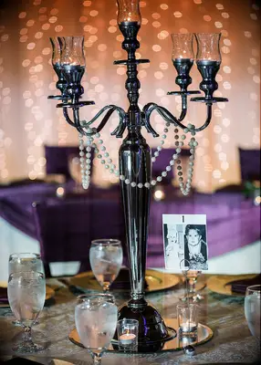 Black and white mirrored candelabra wedding centerpiece
