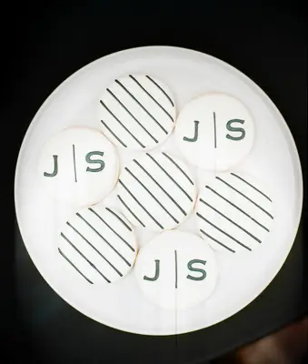 Custom black and white cookies at wedding