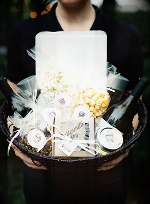 Black and white wedding welcome basket