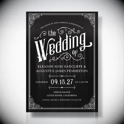 Western Gothic black-and-white wedding invitation