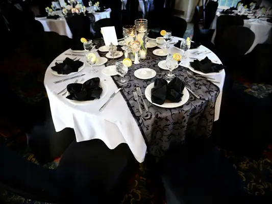Black and white reception table linens