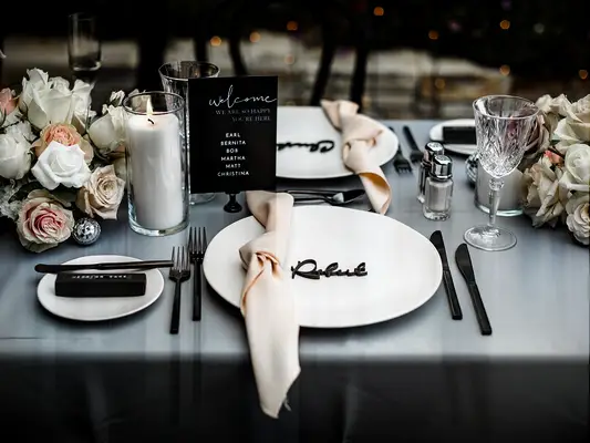 Black acrylic wedding place card idea