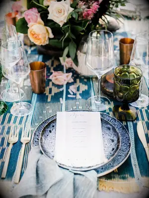 rustic blue wedding place setting
