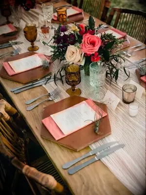 rustic place setting with terra cotta charger