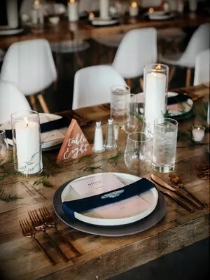 rustic place setting on wood farm table