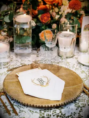 rustic place setting with monogrammed napkin