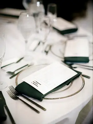 black-and-white wedding place setting
