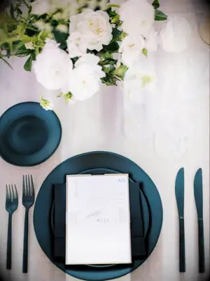 matte black wedding place setting