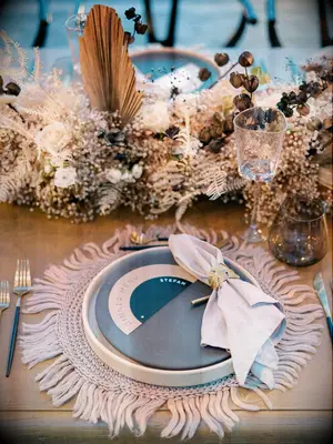 boho place setting with fringe charger