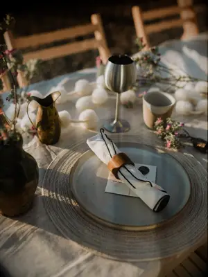 boho place setting with wood napkin ring