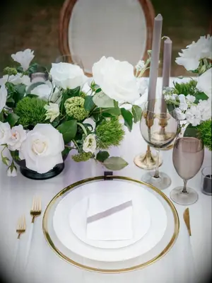 simple white-and-gray wedding place setting