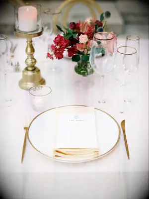 simple gold-and-blush wedding place setting