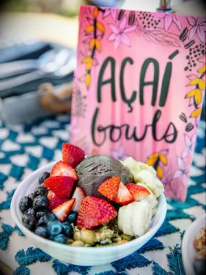 Fresh açai bowls at outdoor summer wedding