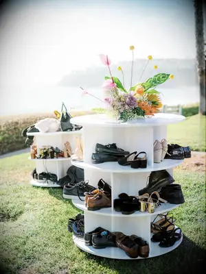 Shoe shelves at summer wedding