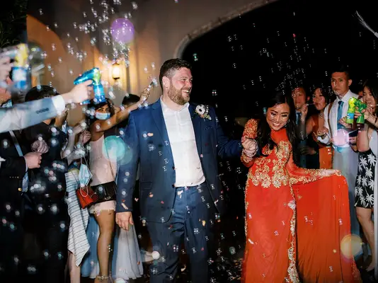 Bubble exit at summer wedding