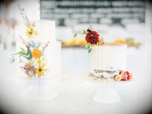 Pressed flower summer wedding cake