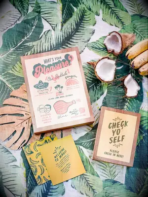 Retro tropical stationery for summer wedding in Hawaii