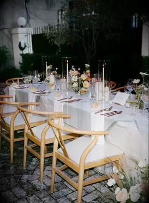 Light blue wedding reception decor